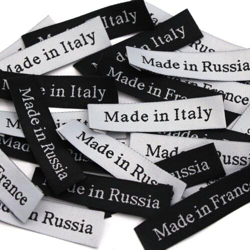 50Pcs Made In Italy France Russia Woven Labels Handmade Tags Black White Cotton Handmade Label For Clothing Hats Bags Decoration