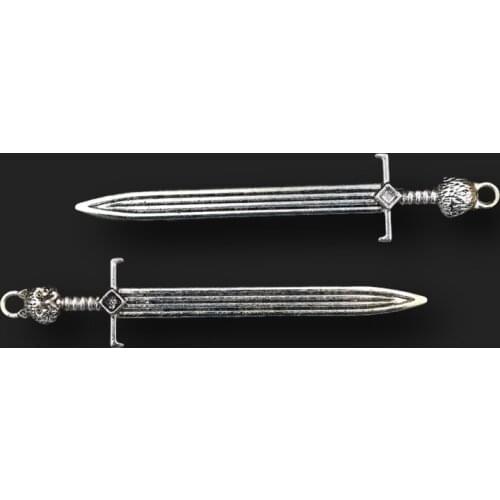 6pcs Silver Color Retro Epee Charm Necklace Bracelet DIY Metal Jewelry alloy Pendants A1764