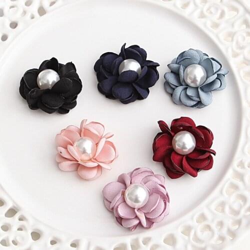 3CM Korean Fashion burned artifical Floral Hair Accessories Cloth Flower with pearl for Hairbands DIY