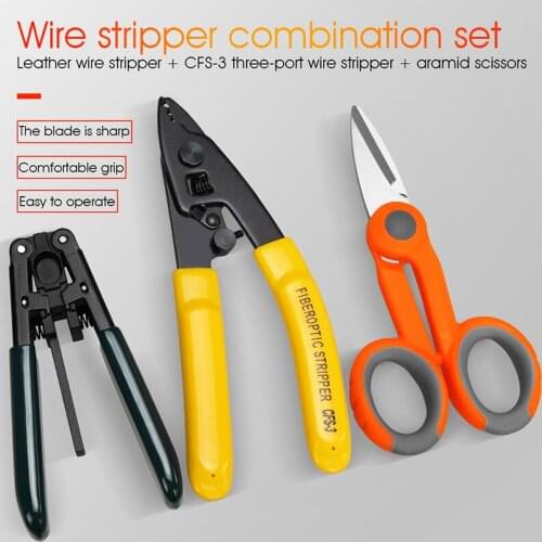 Free Shipping 3 packs Fiber Optic Tool Kit Kevlar Scissors Double Hole Pliers Stripper and Fiber Optic Stripper CFS-3