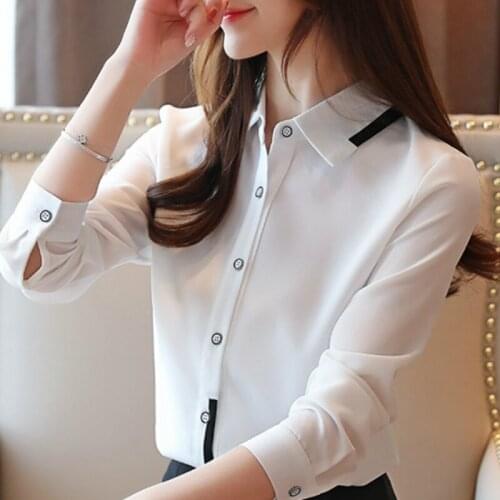 Fashion Woman Blouses 2021 Turn Down Collar Office Ladies Tops White Blouse Women Long Sleeve Chiffon Blouse Blusa Feminina B950
