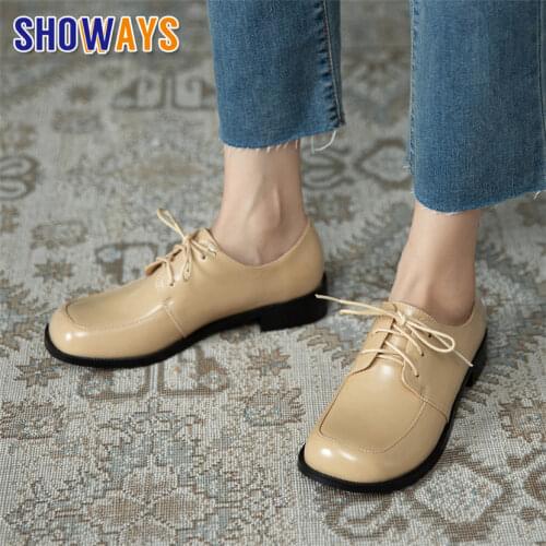 Plus Size British Women Derbies Black Apricot Shiny Microfiber Brogues Casual Office 3cm Low Heels Oxfords Lady Square Toe Flats