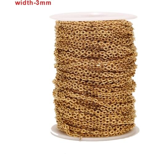 2Meters Stainless Steel Gold Plated Chains 3mm Width Rolo Link Chain for DIY Jewelry Making Necklaces Bracelets Findings Making