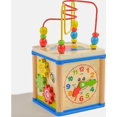 Wooden Montessori Educational Toys Activity Cube With Removable Bead Maze