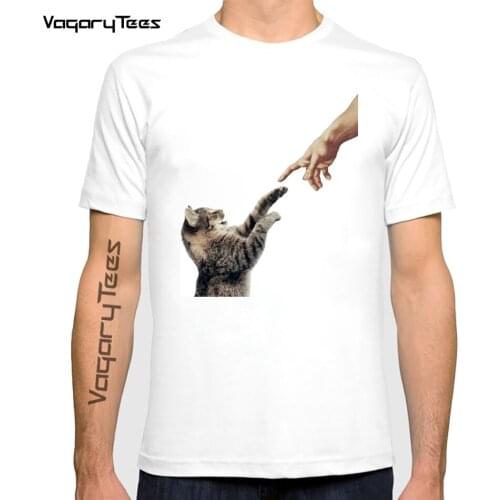 Cat paws and Gods hand print t shirts men Harajuku streetwear Funny cartoon o-neck tshirt tops men Oversized T-shirt