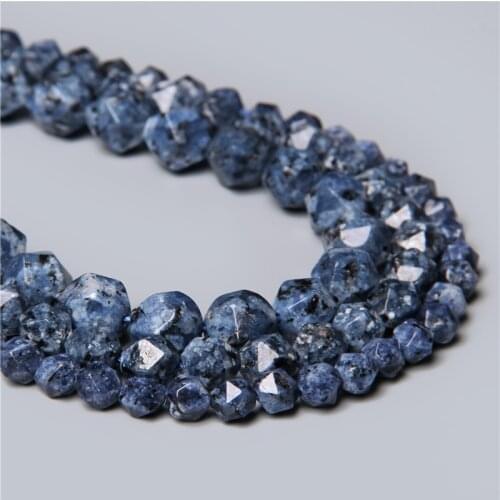 6 8 10MM Natural Smooth Blue Black Dot Gem Stone Faceted Spacers Loose Beads Charm DIY Men Women Bracelet Jewelry Making 15"