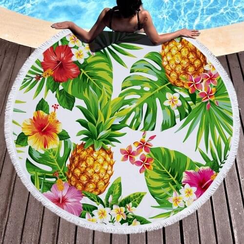 Cotton Large 150x150cm Boho Beach Towel Printed Tropical Plants Beach Towel Round Fabric Bath Towel for bathroom yoga mat