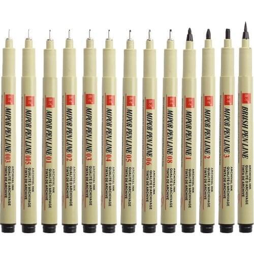 Needle Fineliner Pigment Liner Micron Pen Drawing Pen 005 01 02 03 04 05 08 1.0 Brush Art Fineliner Sketching Markers Pen Set