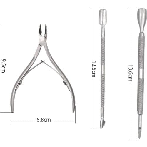 3pcs/set Nail Cuticle Pusher Dead-skin Remover Stainless Steel Manicure Nail Cuticle Nipper Spoon Cutter Manicure Tools