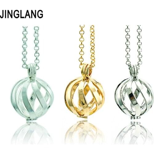 JINGLANG Fashion Angel Necklace Baby Chime Music Ball 3 Color Pierced Spiral Charms Pendant Necklace For Women Jewelry