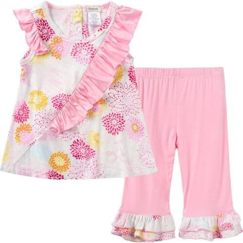 Kavkas New Baby Girls Clothes Set 2 pcs/lot Flower Short Sleeve Bamboo Summer Baby Clothes Soft Pink Newborn Baby Clothing