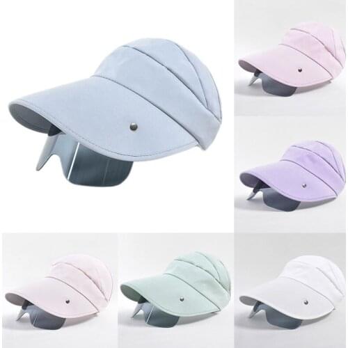 2021 New Womens Open Top Sunshade Hat Summer Outdoor Sports Fashion Cornice Cap With Lens Sun Visor Integrated Cap Pink Blue