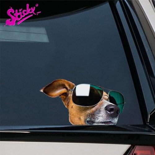 STICKY 3D Funny Dog Jack Russell Terrier Car Sticker Decal Decor Motorcycle Off-road Laptop Trunk Guitar PVC Vinyl Stickers