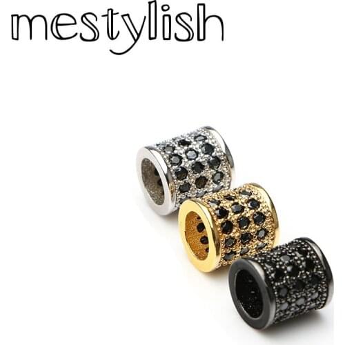 Mestylish 3pcs/Lot Fashion cylindrical tubular cubic zirconia spacer beads bracelet necklace jewelry parts manufacturing