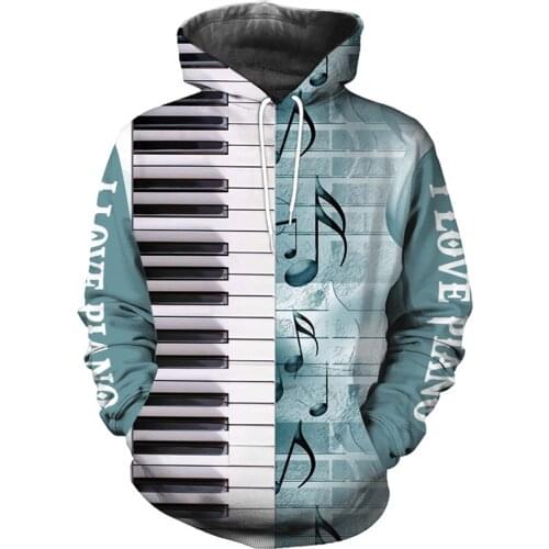 Fashion fun piano design 3D printing Hoodie fashion mens and womens street hip hop zipper Hoodie mens casual Sweatshirt