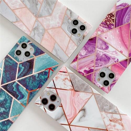 Fashion mosaic color marble phone case For iphone 2020 12 mini 11 pro max Xs max XR X 8 7 plus Square anti-drop protective cover