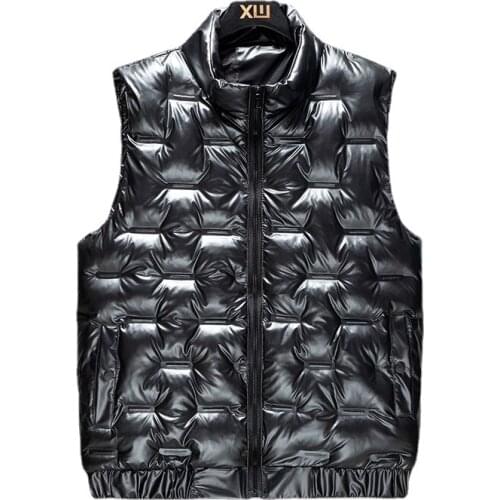 2021 Winter Men Bright Vest Sleeveless Jacket Waterproof Stand Collar Thick Comfortable Waistcoat Vest Solid Color Plus Size 4XL
