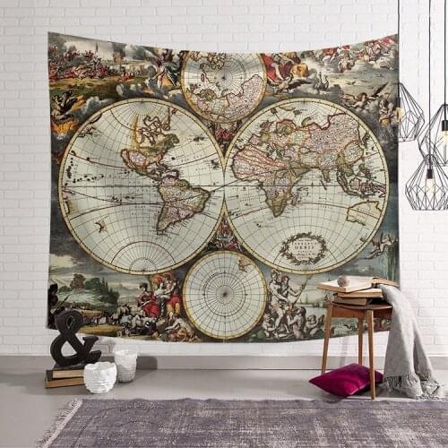 Aggcual World map tapestry wall hanging Digital Printing Home farmhouse decor Mounted living room Background cloth Bedspread