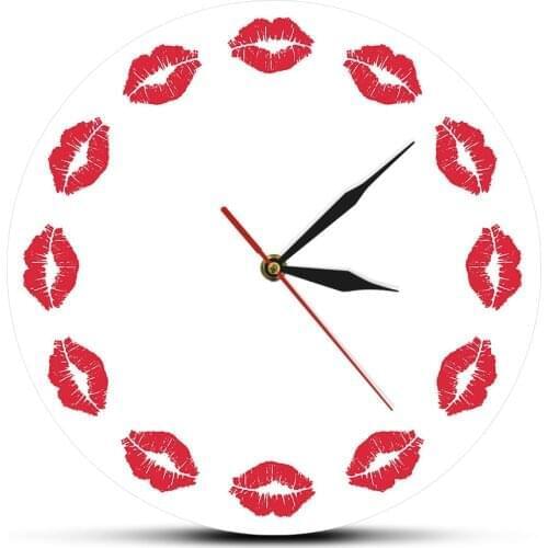 Red Lips Wall Clock Girls Room Exclusive Timekeeper Silent Wall Watch Sweet Kiss Fine Art Minimalist Wall Clock Gift For Her
