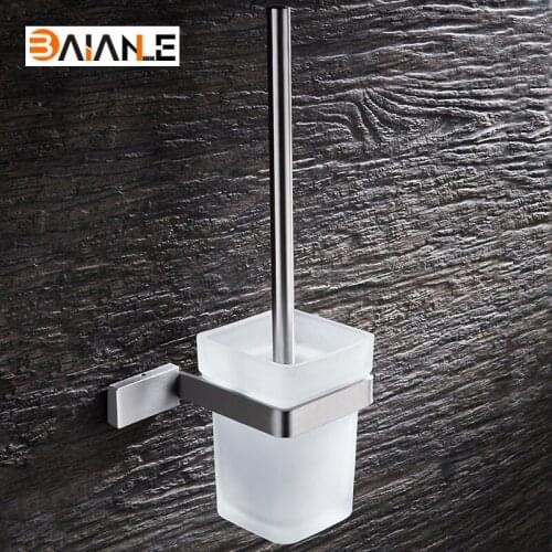 Wall Mounted Toilet Brush Holder Stainless Steel WC Brush with Long Handle for Home Bathroom Accessories