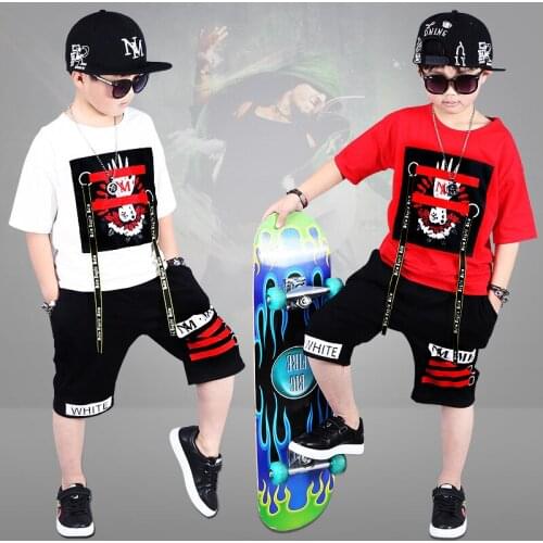 2018 Children Street Dance Clothing Boys And Girls Summer Short Sleeved Clothes Sets 2Pcs Teenagers Sports Suit Hip Hop Costumes