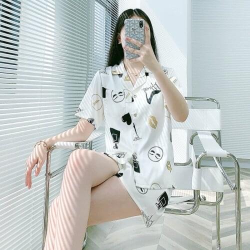 2021 New Pajamas for Women Spring and Summer Ice Silk Silk Perfume High-heeled Short-sleeved Shorts Home Service Women Underwear