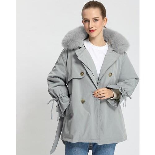 New Arrival Down Jacket With Fox Fur Collar Winter Fashion Style Women Parka Long Belt Elegant Lady Coat
