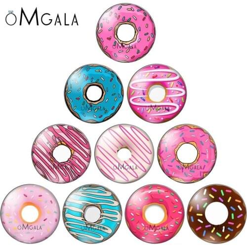 New Delicious donuts paintings 10pcs 12mm/18mm/20mm/25mm Round photo glass cabochon demo flat back Making findings