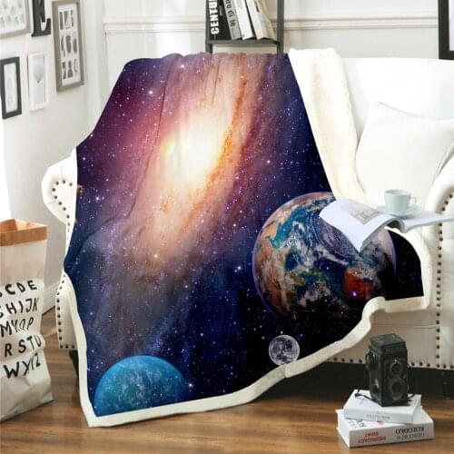 Galaxy Planet Blanket 3D Print Sherpa Blanket on Bed Kids Girl Flower Home Textiles Dreamlike Style 03