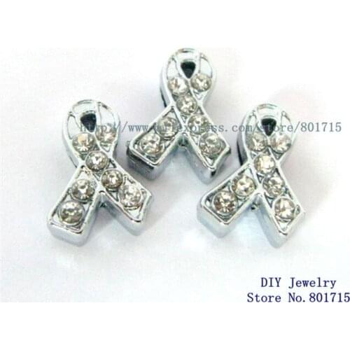 Wholesales100pcs Ribbon 8mm slide charms zinc alloy and rhinestone DIY charms fit 8mm band keychain belt