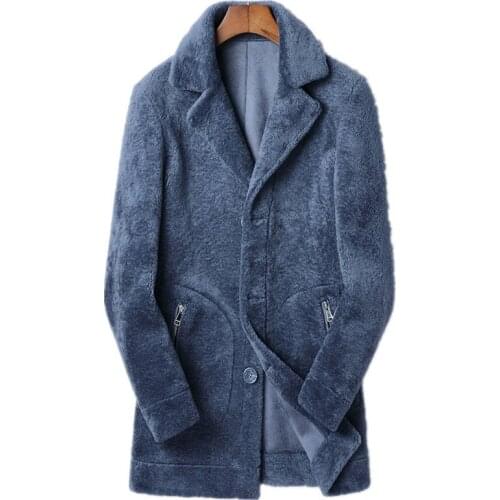 Real Fur Coat Autumn Winter Jacket Men Real Sheep Shearling Fur Long Coats Mens Suede Lining Wool Jackets JLK18YC1993 MY1816