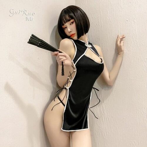 Retro Cheongsam Dress Woman Sexy Lingerie Backless High Open Fork Chinese Traditional Dress for Women Slim Uniform Qipao