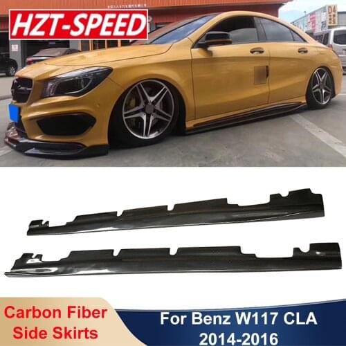 R Style Side Skirts Real Carbon Fiber Extensions Aprons Trim Bumper For Benz W117 CLA Class CLA220 260 CLA45 Sport Car Tuning
