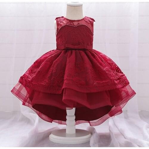 Christmas Infant Baby Girl Dress Bow Beaded 0-24M Year Kids Clothes Birthday Party Princess Costume Children Clothing