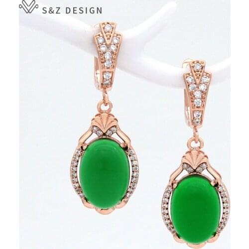 S&Z DESIGN New Elegant Luxury 585 Rose Gold Egg Shape Oval Cubic Zirconia Dangle Earrings For Women Wedding Party Jewelry Gift