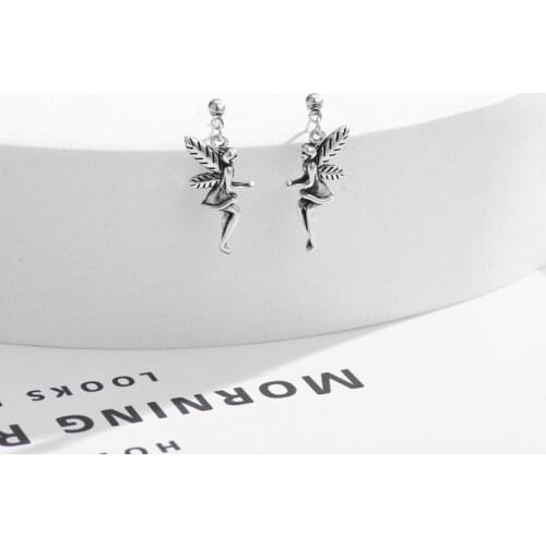 S925 silver earrings with fashion retro Thai silver angel earrings cute ethnic style ear jewelry for female party gifts