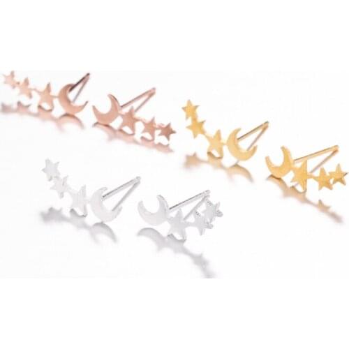 Fashion Bijoux Moon Star Ear Climber Tiny Star Moon Stud Earrings Everyday Teen Celestial Birthday Gift Wrap Earring Jewelry