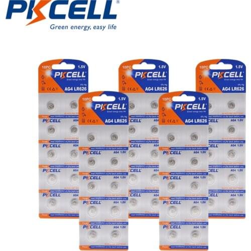 50PCS 5 Card PKCELL AG4 1.5V Alkaline Battery LR66 177 626 LR626 Button Coin Batteries For Watches Calculators