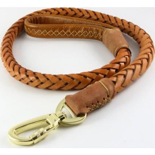 Genuine Leather Dog Leash Leads Pet Braided Dog Chain Handmade Thicken Extra Wide Pet Training Belt for Husky Golden Retriever