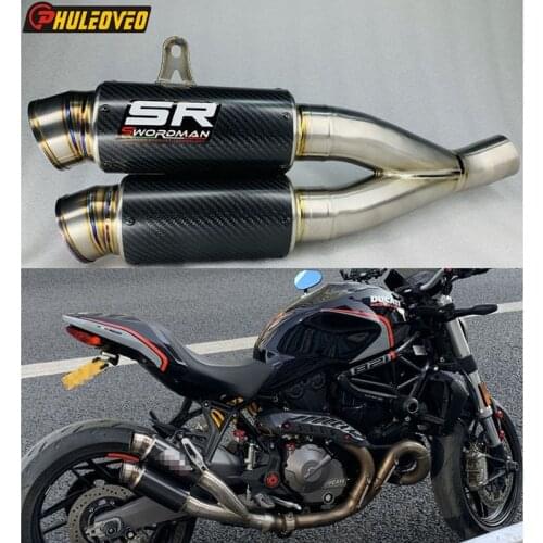For Ducati Monster 821/1200/1200S 2014-2021 Motorcycle Exhaust System with Carbon Fiber Muffler Escape Titanium Alloy Link Pipe