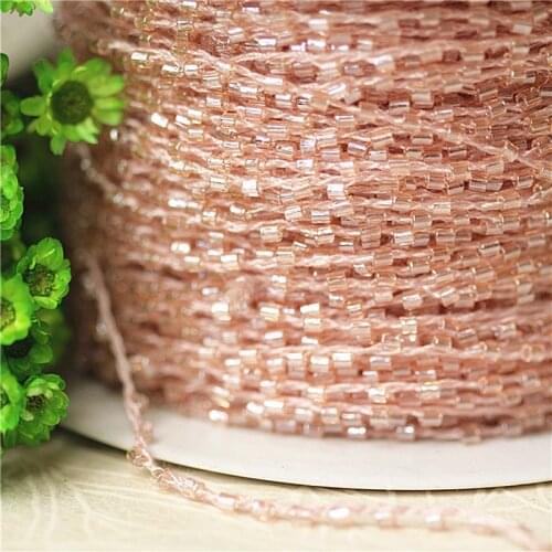 1M High Quality Pink Lace Crystal Beads Sequin Fabric DIY Sewing Beaded Trim Ribbon Collar Cord Wedding Dress Guipure Decor