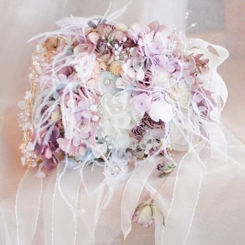 Jewelry flower Handbag bouquet,Nature Pastoral style wedding bride holding flowers, crystal Pearl and Artificial Flower