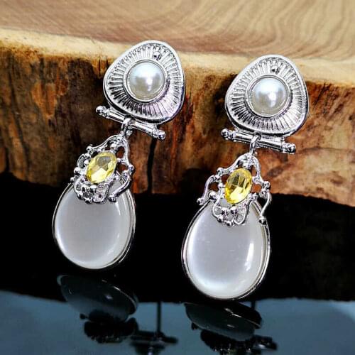 Earrings Pearl Studs Drop Woman Jewelry Moonstone Dangle Ear