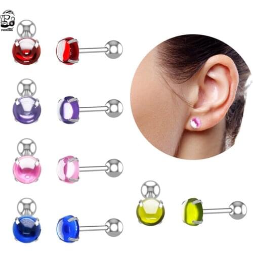 1PC Round CZ Stone Tragus Cartilage Piercings Ear Stud Helix Piercings Crystal Daith Rook Earrings Women Girls Body Jewelry 16G