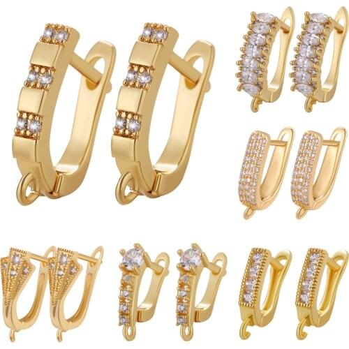 JUYA 10 Pcs\lot Copper Earrings Hooks For Jewelry Making Gold Color Earrings Clip Clasps Settings Handmade Jewelry Accessories
