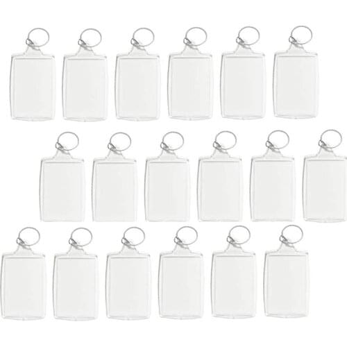 100Pcs Photo Keychain Rectangle Transparent Blank Acrylic Insert Photo Picture Frame Keyring Key Holder DIY Split Ring