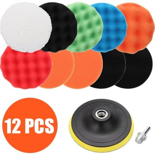 12pcs 125mm Polishing Sponge Waxing Pads Buffing Kit For Car Polisher Drill Or All Kinds Of Coat Paints Waxing, Polishing