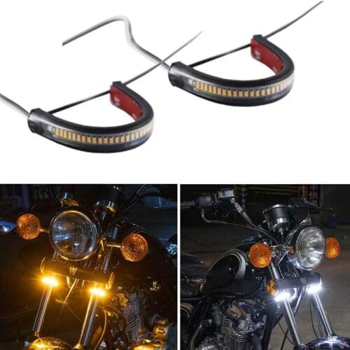 2PC Flexible Switchback Dual-Color Motorcycle LED Fork Turn Signal Blinkers DRL Daytime Running Light Waterproof