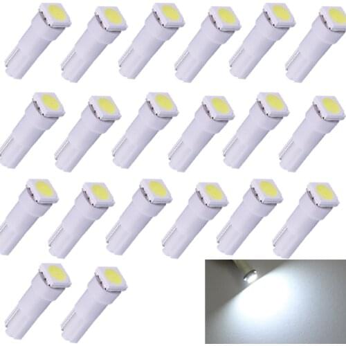 20pcs T5 LED Car Interior Light 1 SMD 5050 Dashboard Wedge led T5 Car Light Bulbs Lamp Red Blue Green Blue White Auto Lamp 12V