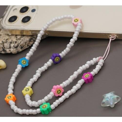 2021 Handmade Boho Phone Chain Lanyard Beads Strap Colorful Chains For Mobile Star Charm Smiley Accessories Telephone Jewelry